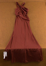 ASOS Womens US Size 4 Brown Satin Drape Asymmetric Sleeveless Maxi Dress NWT