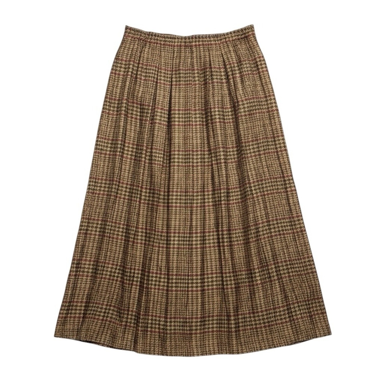Vintage Lauren Ralph Lauren 100% Silk Plaid Midi Skirt Pleated Brown Size 14