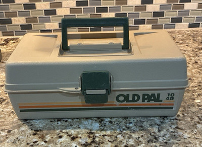 Vintage Old Pal 10 40 Fishing Tackle Box Beige/Tan 12'' Folding Drawer