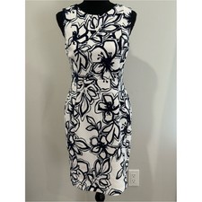 Chaps 4 Sleeveless Blue & White Floral Knee Length Dress 025