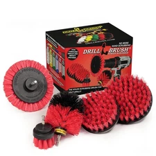 Red Stiff Bristle 5 Piece Cleaning Brush Kit - Outdoor Power Scrubber Brush K...