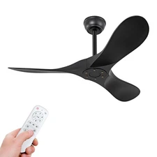 42 Inch Black Ceiling Fan no Light with Remote Control,ABS Blades,Reversible ...