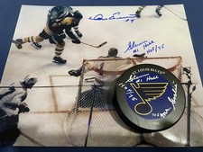 St. Louis BLUES Glenn HALL #1 SIGNED PW PUCK w/HOF 75 & Mr. GOALIE Holo & COA