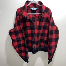 Vintage Woolrich Wool Jacket Plaid Zip Up Women’s Size Medium Made In USA Bomber