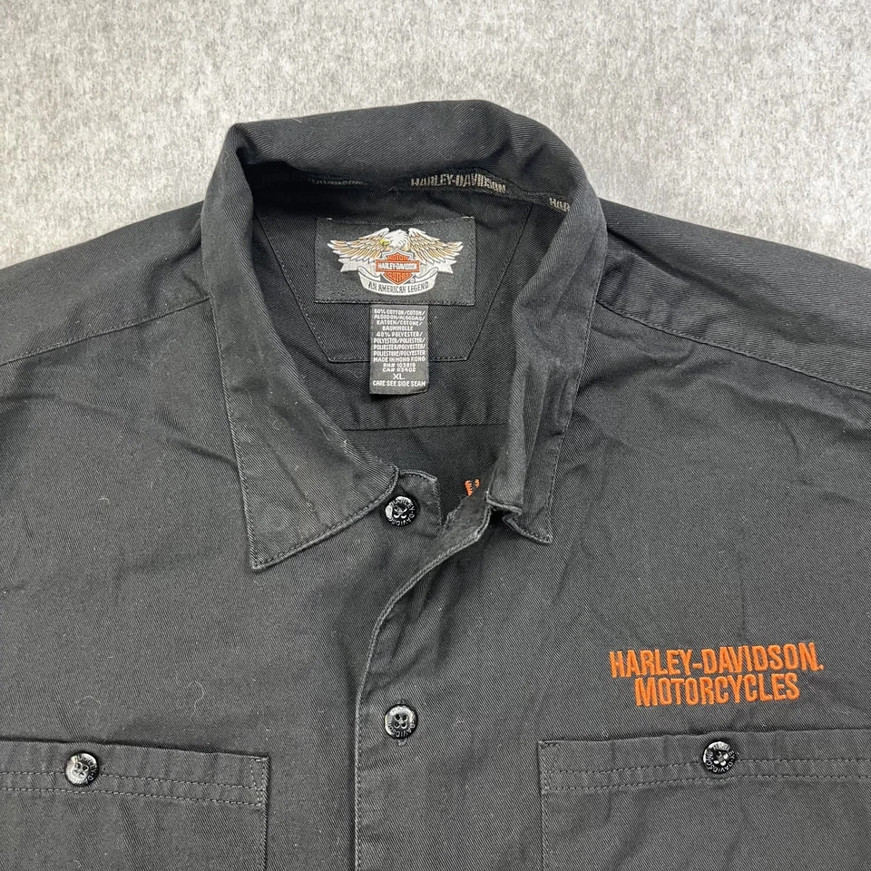 Camisa mecánica Harley Davidson para hombre XL botón trabajo parches bordados SS Foto 2 de 4