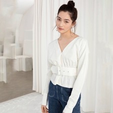 Other Stories Belted Blouse in White Size 8