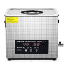 CREWORKS 15L Ultrasonic Cleaner with Control Panel 1-30 min. Timer & Degas Mode