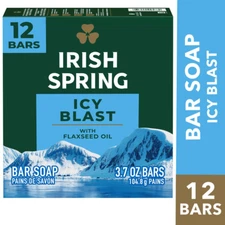 Irish Spring Icy Blast Bar Soap for Men, Mens Bar Soap, 12 Pack, 3.7 Oz Soap Bar