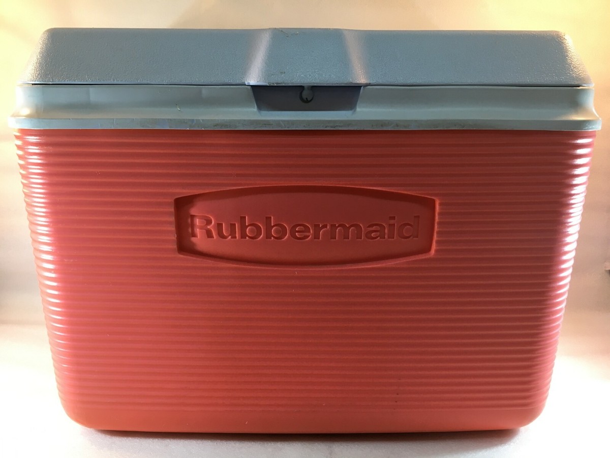RUBBERMAID 48 Qt. Ice Chest Cooler Side Handles Salmon & White