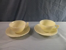 Lot of 2 Vintage McKee Custard Glass Laurel Pattern Cup & Saucer Sets
