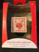 American Greetings 2018 Baby Girl's First Christmas Tree Ornament Pink Block