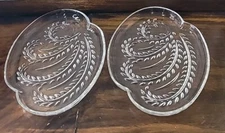 Set Of 2 Vintage Clear Glass Leaf/ Tree Print Design Candy Relish Nut Dish