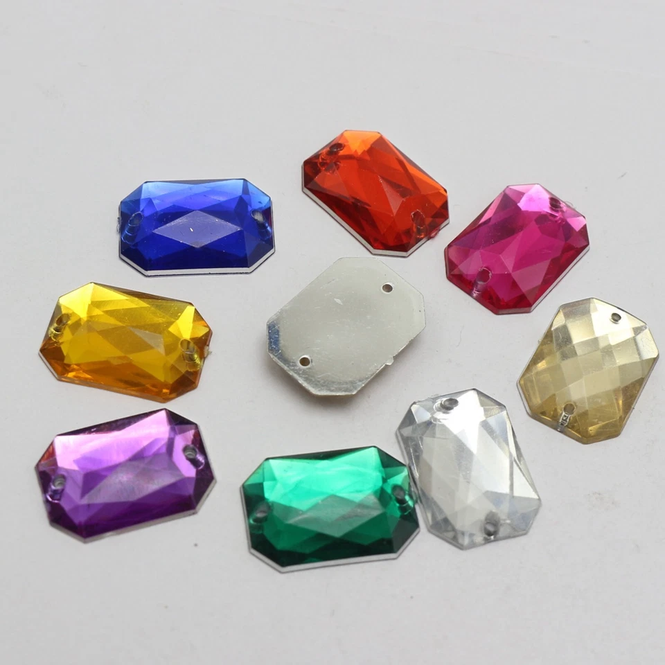 500 gemas de diamantes de imitación de costura rectangulares acrílicos con respaldo plano 13X18 mm coser cuentas  Foto 2 de 4