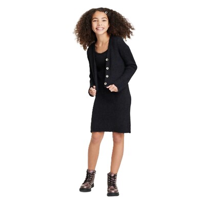 Art Class Girls' Small 6/6x Black Fuzzy Knee Length Sweater Dress & Cardigan  Set | eBay