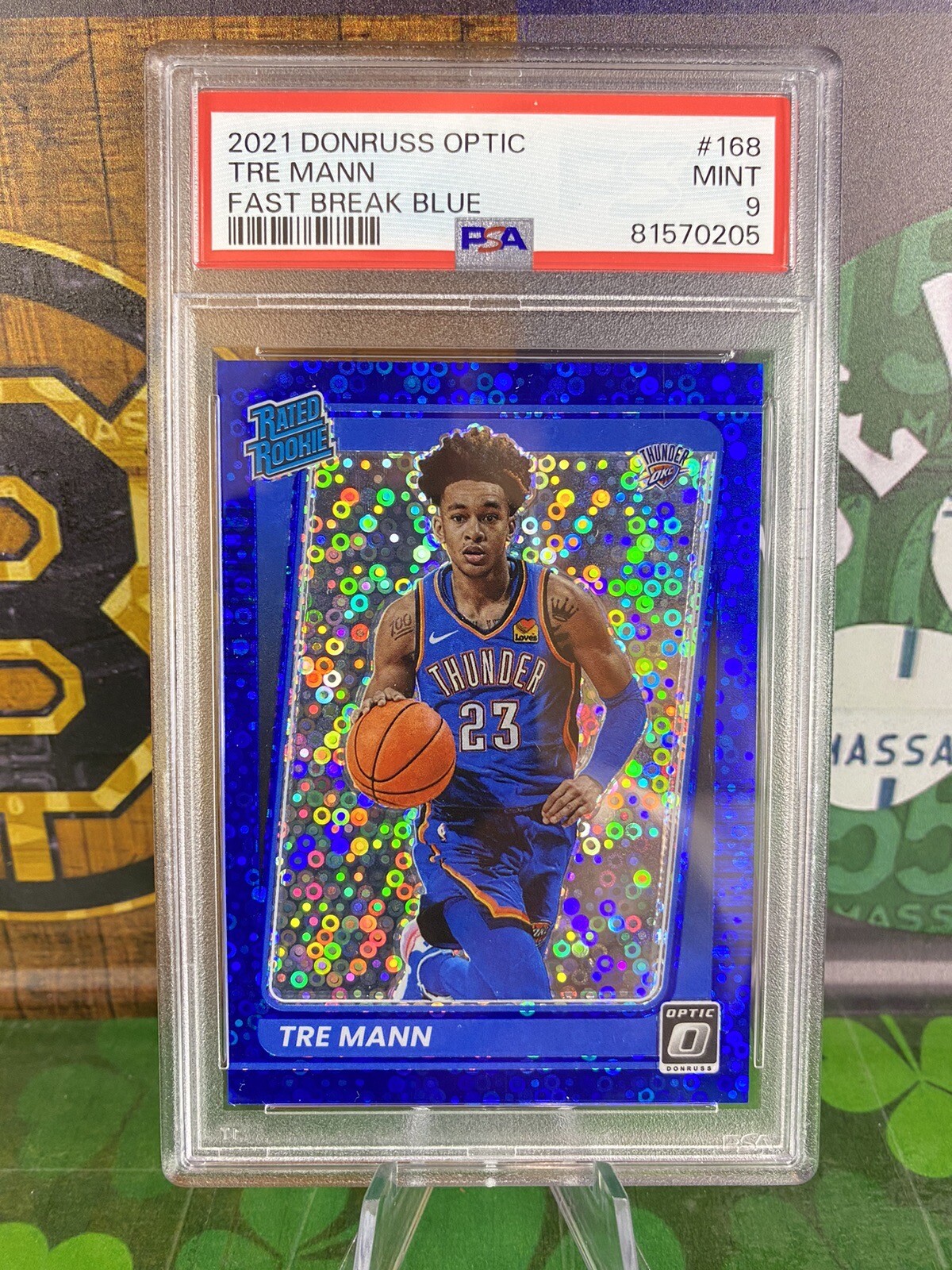 2021-22 Panini Donruss Optic Tre Mann Blue Fast Break Rookie #/50 #168 PSA 9 OKC