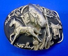 Western Cowboy Running Horse Saddle Vintage 1988 Siskiyou Belt Buckle K-80