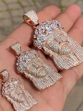 Real Hip Hop 14k Rose Gold Plated 925 Sterling Silver Jesus Piece CZ Pendant Icy
