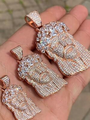 Real Hip Hop 14k Rose Gold Plated 925 Sterling Silver Jesus Piece CZ ...
