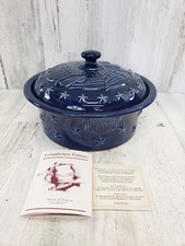 Longaberger Pottery Covered Casserole American Eagle 1.5 Quart BLUE 9" USA NIB