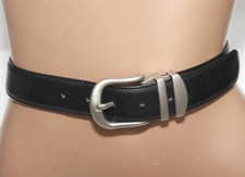 Black Leather ZIPPERED MONEY Dress Belt - Silver Buckle and Loop - Size 36