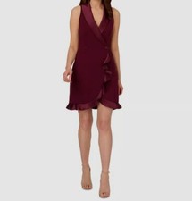 Adrianna Papell Women's Red Cabernet Halter Tuxedo Crepe Mini Dress Size 14