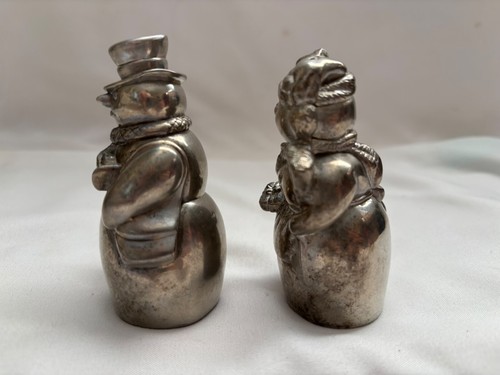 VTG 3 1/2" Lenox Mr Mrs Snowman Metal Winter Christmas Salt and Pepper Shakers - Picture 4 of 9