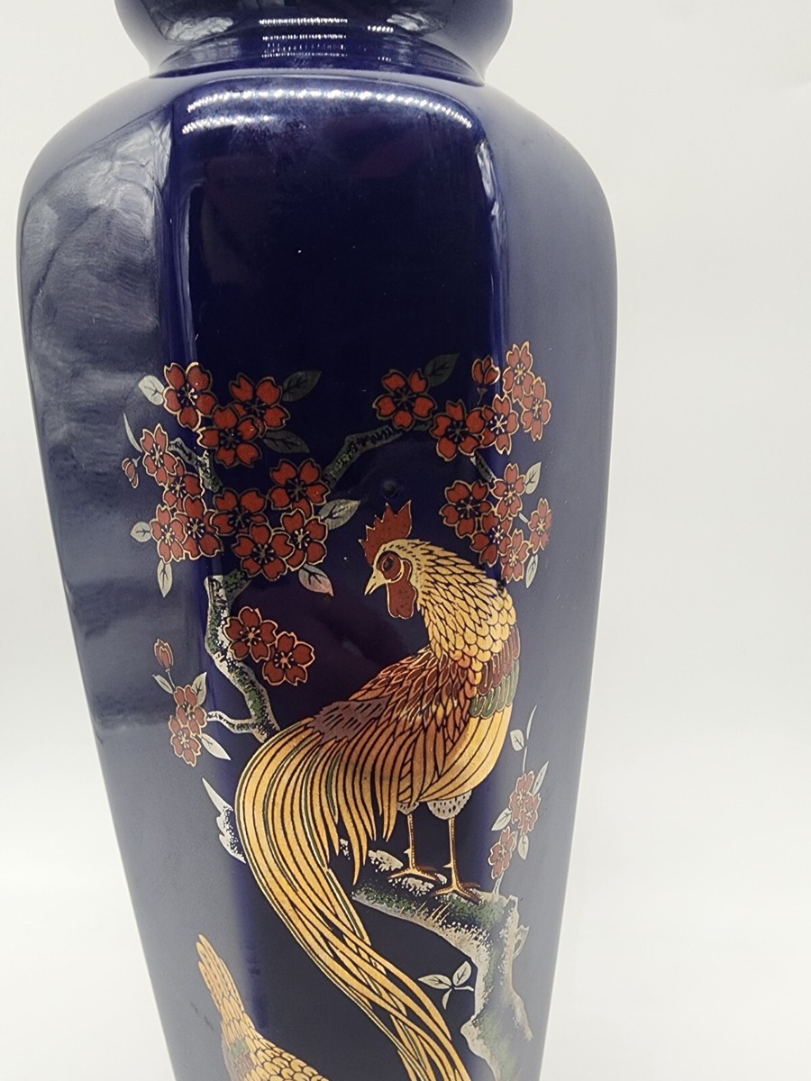 vintage Japan Brilliant Gold Hand-Stencilled and Painted Blue Bird