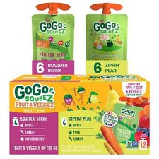 GoGo squeeZ Fruit  veggieZ Applesauce and Puree Variety Pack, Boulder Berry and