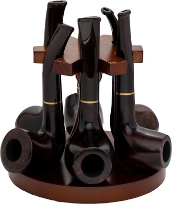 The Big Easy Tobacco Company Round Pipe Stand, 6 Pipe Capacity, Dark Walnut 