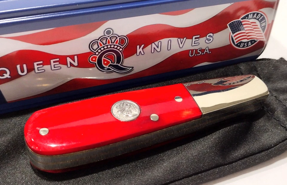 Queen Cutlery USA Smooth Red Bone Handles 2 Blade BARLOW Folding Pocket Knife - Image 4 of 4