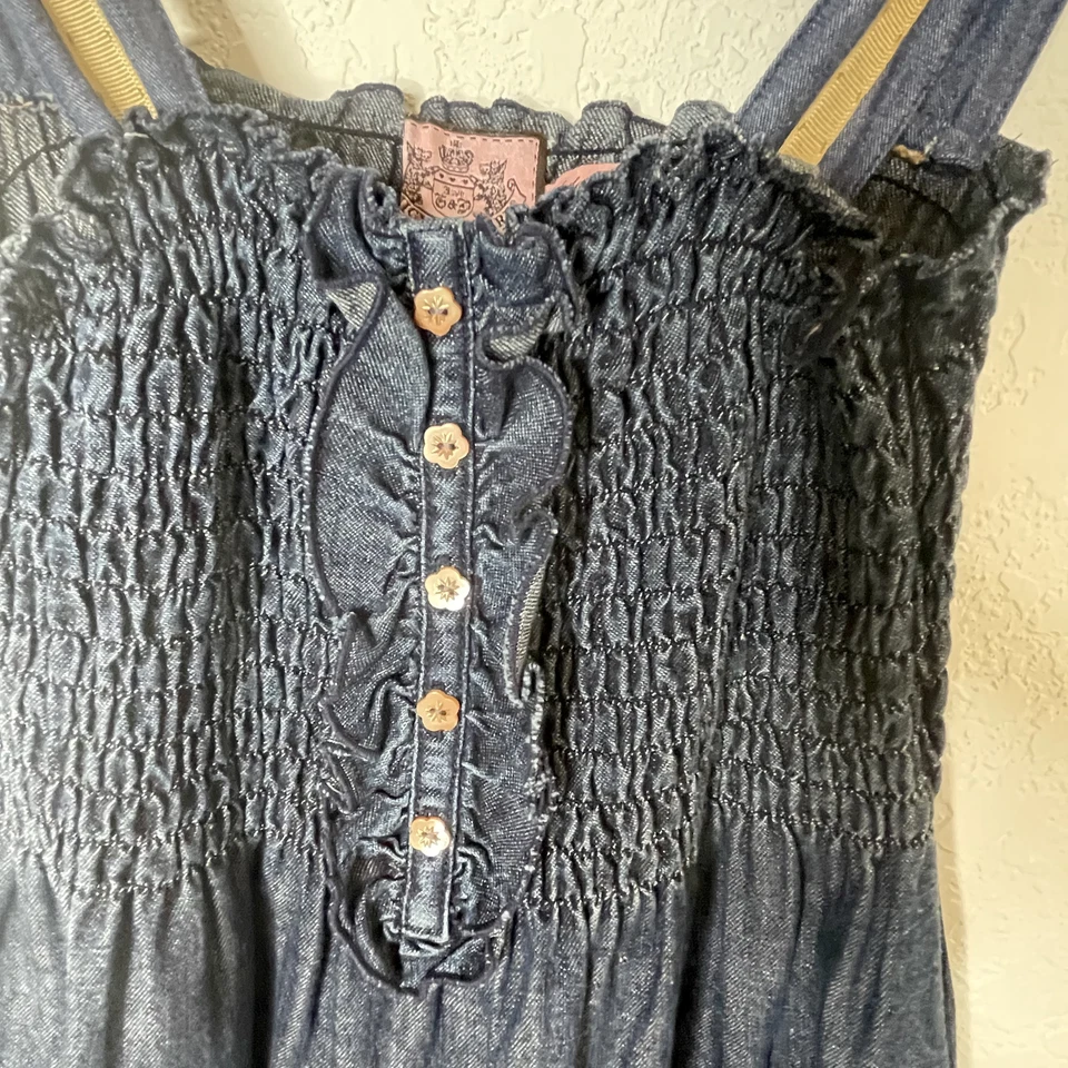 Juicy Couture Womens Blue Denim Strapped Dress Eyelet trim Size Small - Image 3 of 4
