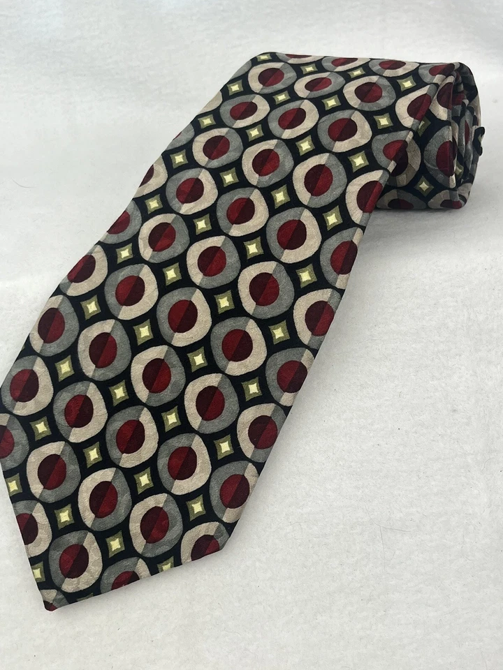 Шелковый галстук геометрические круги черный, красный и серый зиккурат от Mulberry Neckwear - Изображение 2 из 4