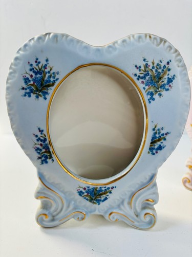 LOVELY!VTG MCM 2-LEFTON PORCELAIN CHINA PINK&BLUE FLORAL PICTURE FRAMES*NO GLASS - Picture 2 of 7