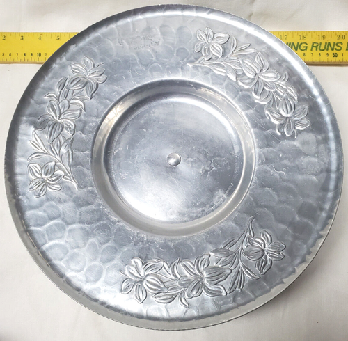 Vintage 1940's-50's Hand Hammered Aluminum Lazy Susan Turn Table LILY embossed