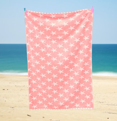 BEACH TOWEL STARFISH PINK WHITE SALMON CORAL SEA COASTAL HOLIDAY BATH SWIMMING