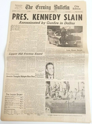 The Evening Bulletin Newspaper November 22, 1963 President John F Kennedy Shot