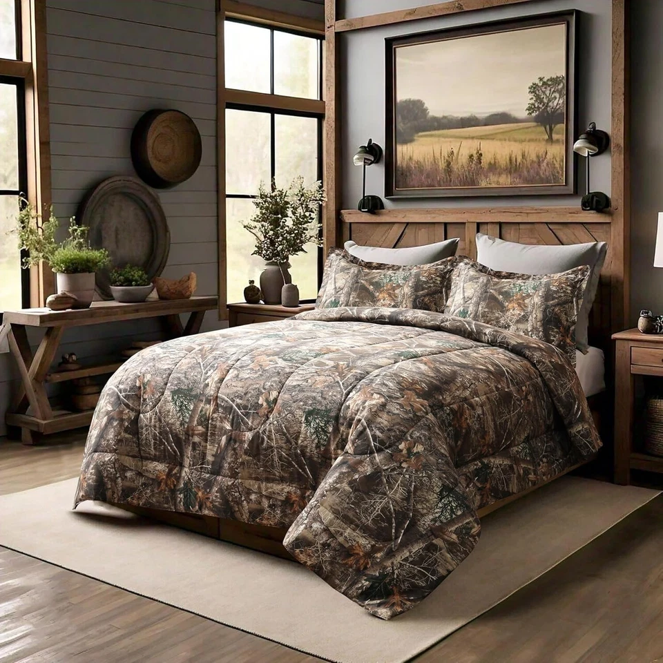 Juego de edredón Realtree Edge camuflado king 3 piezas de polialgodón rústico casa de campo cama Foto 2 de 4