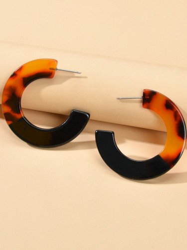 Bohemian Retro Jewellery Amber Color Acrylic Hoop Huggie Pierced Stud Earring - Picture 4 of 5