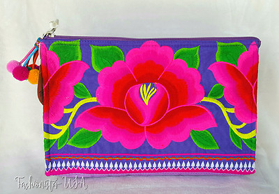 Make up Cosmetic Travel Bag Handmade  Embroidered  Multicolored Floral