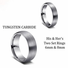 Men's 8MM  Ladie's 6MM Domed Brushed Tungsten Carbide Wedding Band Ring Set