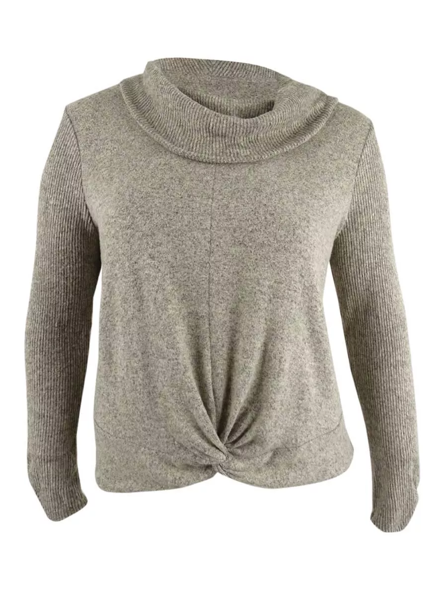 BCX Juniors Textured Cowlneck Twist Front Sweater XL Sparkling