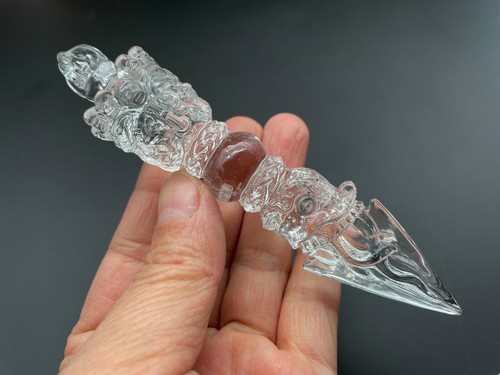 Clear Quatz Crystal Vajrakila Phurba Hand Crafted Powerful Three Faces D071938 - Picture 2 of 7