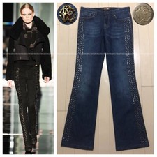 Authentic Roberto Cavalli Decorated Side Studs Denim Pants Jeans 40 Blue