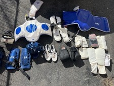 Taekwondo Sparring Gear AAMA Chest Guards & MMA Gloves, Hand Wraps, Shoes, L XL