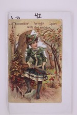 1910s Girl Hunting Dog Vintage Postcard