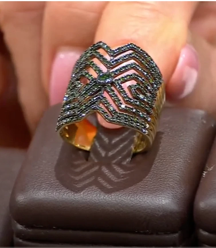 RAREZAS Anillo Tatuaje Carol Brodie 1 ctw Diamante Color Art Deco VERDE 7 nuevo con etiquetas Foto 2 de 4