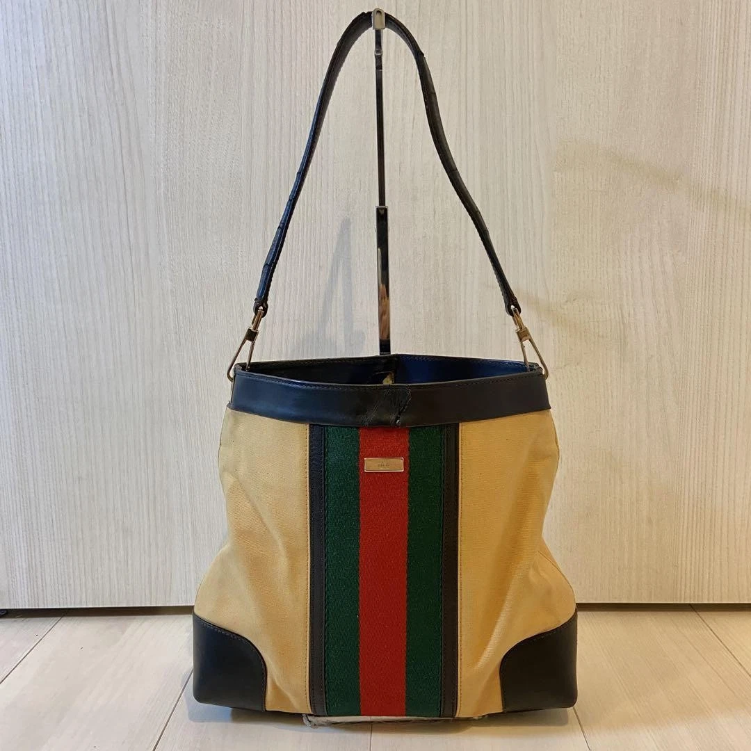 Sac fourre tout Gucci ligne sherry logo cuir plaque daim marron m2_0422