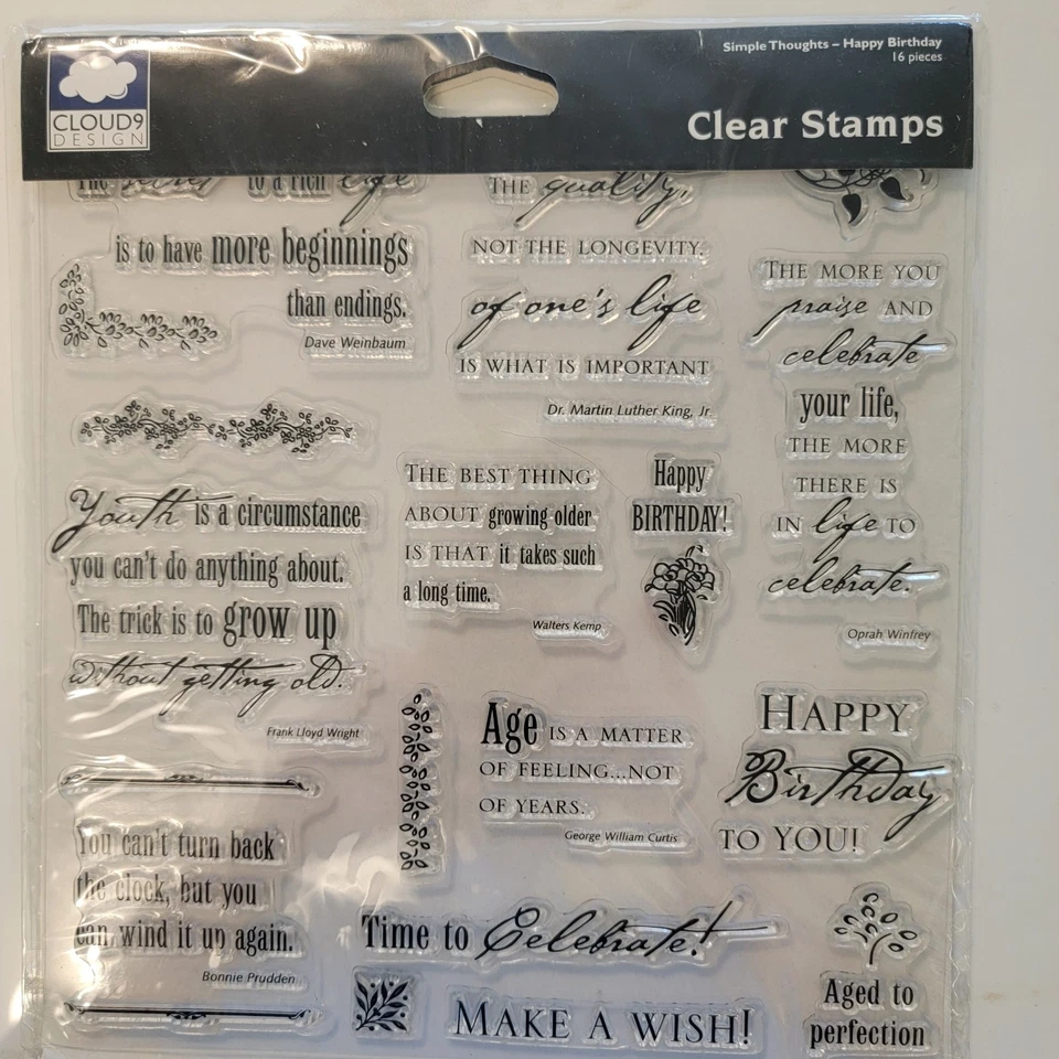 Cloud 9 Diseño SIMPLE PENSAMIENTOS-FELIZ CUMPLEAÑOS Juego de 16 Estampillas Adherentes Transparentes NUEVO Foto 2 de 4