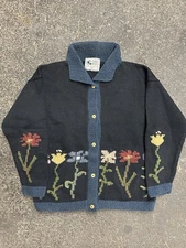 Planet Earth Imports Hand Loomed Cardigan Sweater Women’s 1 Peru Floral VTG Knit