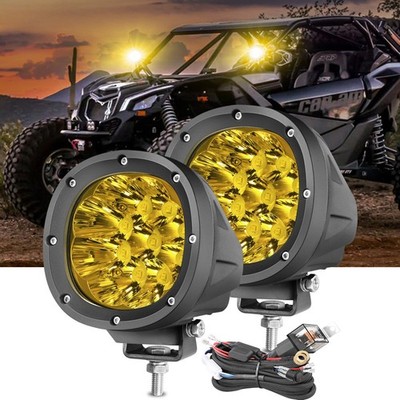 4'' 90W Amber LED Work Light Bar 4WD Offroad Flood Pods Fog Driving Lamp & Wiring